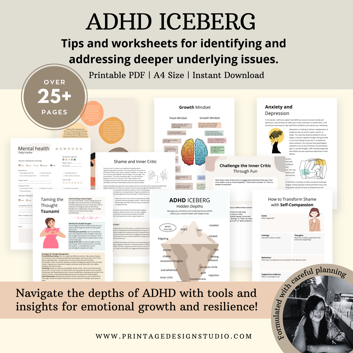 workbooks ADHD Iceberg Workbook, Emotional Regulation Workbook, Executive Dysfunction Worksheets, Coping Mechanisms Printable PDF, ADHD Workbook Default Title